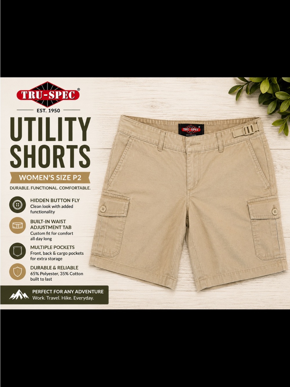 TRU-SPEC Women's Khaki Utility Cargo Shorts